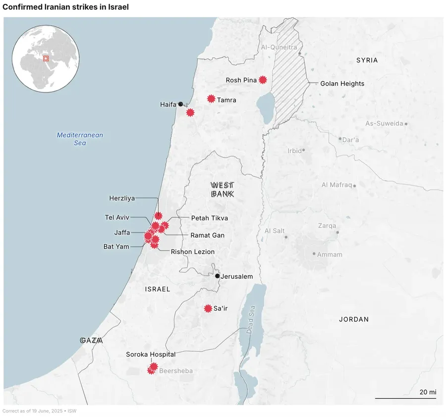 Map of strikes in Israel up until June 19th